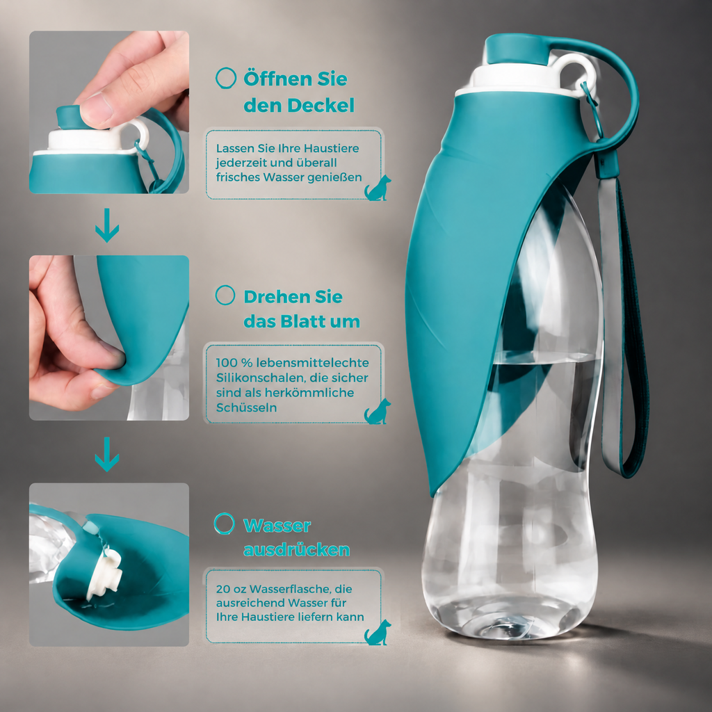AquaPaw™ – Trinkflasche mit Napf für Hunde & Katzen | 580 ml